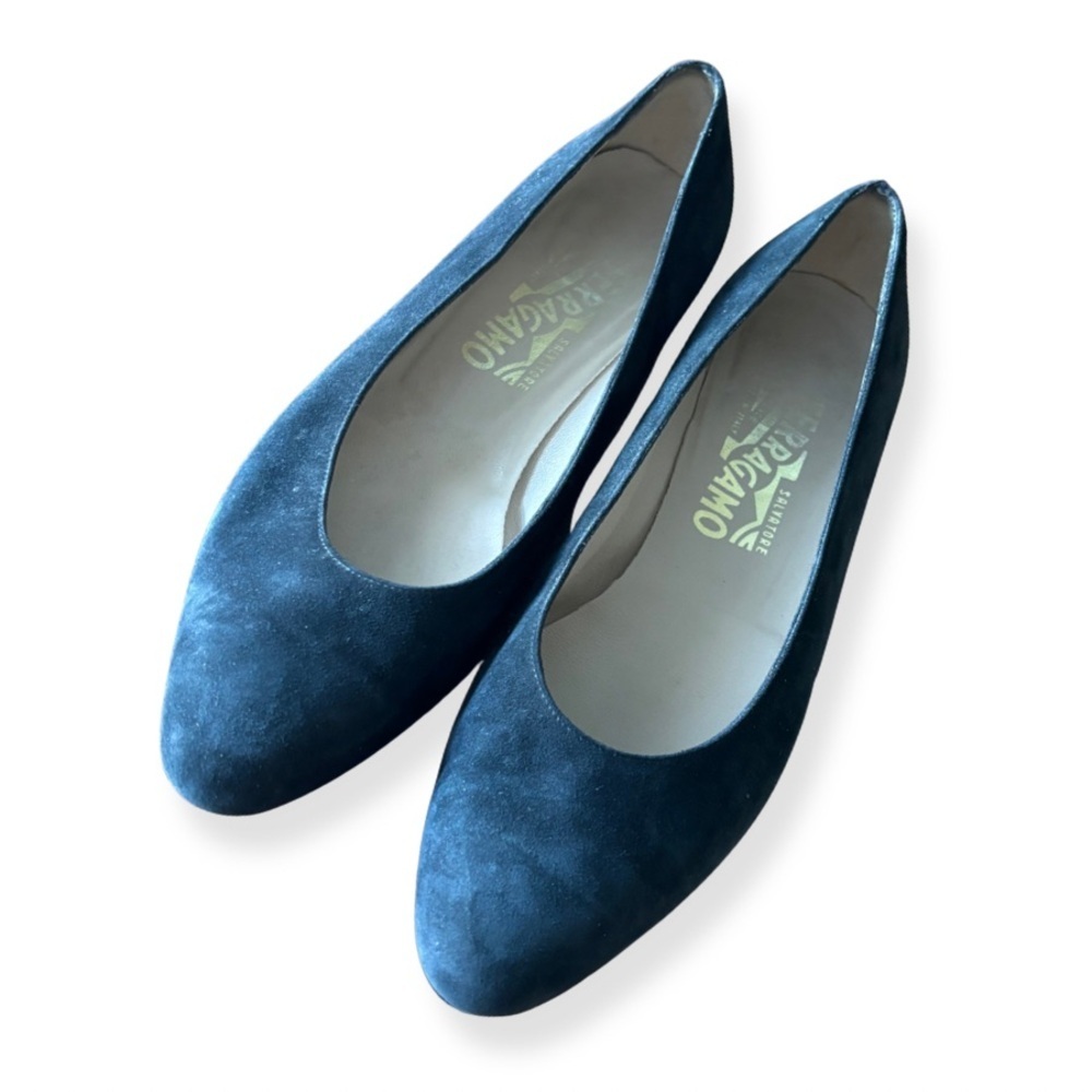 Salvatore Ferragamo Navy Suede Flats | Made in Italy | Size 7.5B